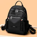 Mochila negra de tela Oxford para mujer con correas de colores y varios bolsillos con cremallera - Negro