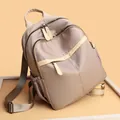 Chic taupe nylon backpack for women with multi-pocket storage and adjustable straps - Khaki Small