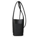 Minimalist black lychee leather crossbody phone bag with slim shoulder strap and front pocket - Black