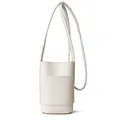 Minimalist white litchi leather mini bucket crossbody bag with slim shoulder strap - White