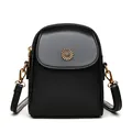 Bolso bandolera de cuero negro para móvil con hebilla de girasol dorado y correa - Negro