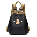 Fashionable black nylon backpack with brown straps and metallic buckle detail - Black Small - Without Strap