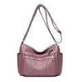 Bolso bandolera de cuero suave en violeta lavanda con cremalleras múltiples y ajustable - Morado