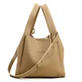 Sac seau chic en cuir kaki avec motif litchi et bandoulière réglable pratique - Kaki