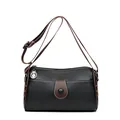 Sac bandoulière noir texture litchi avec bordure marron et sangle à motifs vintage - Noir