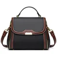 Schwarze Vintage Umhängetasche aus Leder für Damen mit goldenen Metallakzenten - Schwarzer Litschistruktur-Stil / Schwarz