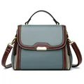 Umhängetasche für Damen aus graublauem Leder mit braunem Besatz und goldenen Details - Blauer Litschikorn-Stil / Blau