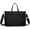 Chic black large laptop tote bag with gold hardware and adjustable shoulder strap - Black