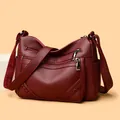 Bolso bandolera burdeos para mujer con textura de litchi y bolsillos con cremallera - Burdeos