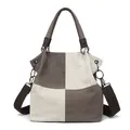 Versatile canvas tote bag in off-white and grey color block with adjustable strap - Gray