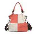 Canvas tote bag with orange and cream color-block design and detachable shoulder strap - Orange Red