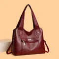 Burgundy faux leather tote bag with pebble texture and adjustable shoulder strap for women - Red
