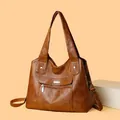 Brown vintage faux leather multi-layer shoulder bag for women with adjustable strap - Yellow Brown