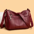 Burgundy tote bag in lychee pattern leather with multi-zipper pockets for women - Burgundy
