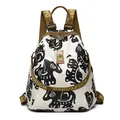 Lightweight nylon backpack for women with black and white elephant print and brown straps - Large / Auspicious Elephant Style