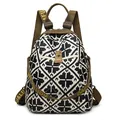 Zaino casual con motivo a scacchi pixel neri e bianchi e spalline marroni - Albero dei Soldi Grande / 36x42x22cm