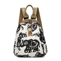 Casual Oxford backpack featuring black elephant prints and stylish beige nylon fabric - Small / Auspicious Elephant Style