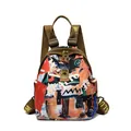 Zaino da viaggio alla moda con stampa graffiti colorata e spalline marroni - Stampa Colorata Piccolo / 28x32x17cm
