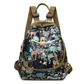 Black Oxford backpack with colorful tropical rainforest animal prints and metal buckle - Large Forest Green