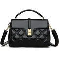 Bolso acolchado negro con cierre giratorio dorado y elegante asa superior - Negro