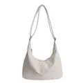 Minimalist beige dumpling hobo bag with adjustable shoulder strap in vegan leather - White