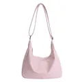 Minimalist pink crescent shoulder bag in premium PU leather with vertical stitching - Pink