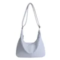 Minimalist light blue hobo bag in textured PU leather with adjustable shoulder strap - Blue