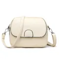 Chic cream-white crossbody bag in pebble grain leather with rounded flap and long strap - White
