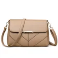 Beige faux leather crossbody bag with flap closure and elegant gold metal trim - Khaki