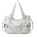 Sac fourre-tout gris clair à poches multiples avec clous argentés et bandoulière - Bleu