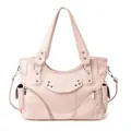 Sac fourre-tout rose en cuir PU mat avec rivets argentés et doubles bandoulières chic - Rose