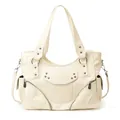 Sac fourre-tout beige crème avec clous style motard et finitions en métal argenté - Blanc