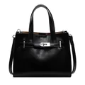 Petit sac carré en cuir noir classique avec fermoir argenté et bandoulière réglable - Noir