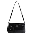 Borsa tote in vernice nera lucida con fibbia argentata e piccola pochette rimovibile - Set di Due Borse (Nero) / Nero