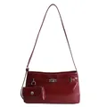 Deep red commute tote bag in glossy leather with silver buckle and mini pouch - 2-in-1 Bag (Wine Red) / Burgundy