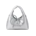 Silver metallic dumpling bag with ribbon bow and metal charms in chic Korean style - 25cmx14cmx10cm / Silver
