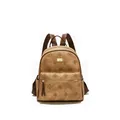 Sac à dos marron à monogramme avec plaque logo dorée et bretelles réglables - Marron