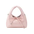 Pink faux leather dumpling bag with decorative bow and silver beads, elegant crossbody style - 25cmx14cmx10cm / Pink