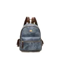 Sac à dos en denim bleu à motif trèfle avec anses en cuir brun et logo doré - Bleu Denim