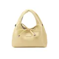 Elegante borsa in pelle crema con coulisse a fiocco e perline dorate - 25cmx14cmx10cm / Giallo