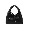Elegant black half-moon handbag with decorative bow, silver beads and CKZV label - 25cmx14cmx10cm / Black