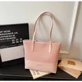 Pink patchwork large capacity tote bag with dual texture design and shoulder straps - Pink
