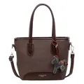 Bolso tipo cubo de lona marrón oscuro con asas de cuero y colgante de caballo - Dijes / Marrón