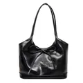 Sac fourre-tout noir brillant avec nœud en cuir et inscription GONGZHU gravée - Noir