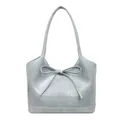 Sac fourre-tout minimaliste bleu-gris clair en cuir avec nœud élégant et anses doubles - Bleu