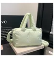 Chic mint green quilted puffer tote bag with adjustable shoulder strap for women - Light Green