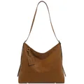 Brown vintage hobo tote bag in matte leather finish with adjustable shoulder strap - Large / Khaki