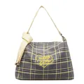Borsa tote a quadri con ricamo a cuore giallo e cinturini in pelle in stile casual - Giallo Grigio