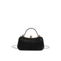 Elegante bolso de mano de leopardo negro con asa dorada y cierre de cristal brillante - Negro