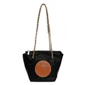 Sac seau noir minimaliste en nylon avec bandoulière chaîne dorée et emblème chien - Noir